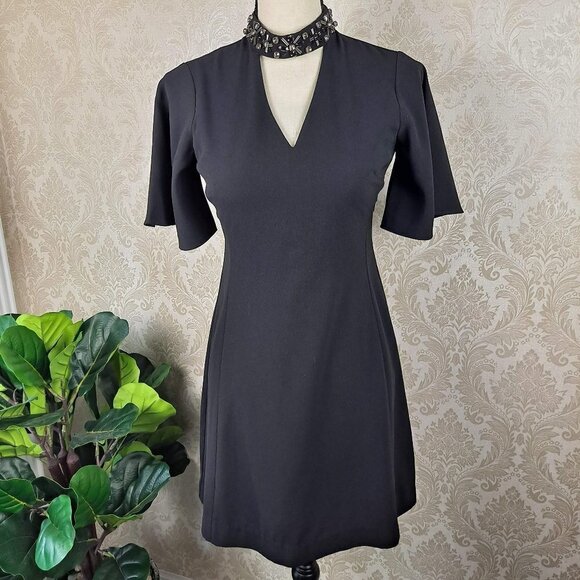 Ann Taylor Petite Size 0P Black Fit & Flare Dress Embellished Choker Collar NWOT - Picture 1 of 12